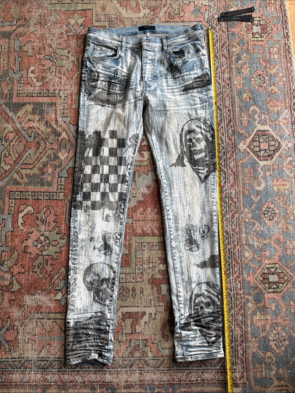 Amari Men's Skinny Graphic Washed Gray Jeans